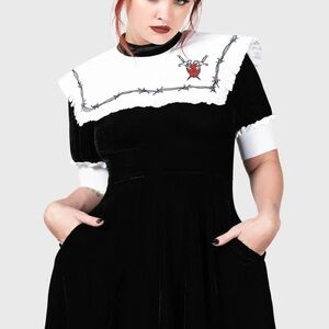 Killstar Sailor Square Black and White Midi Dress with Heart Detail NWOT M